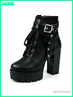 Platform High Heel Combat Ankle Booties Lace Up Goth Boots Women